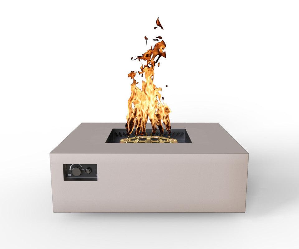 Warming Trends AON 48" Sand Pebble Powder-Coated Steel Square Natural Gas Fire Table With Mercury Ignition and U180 CrossFire Brass Burner