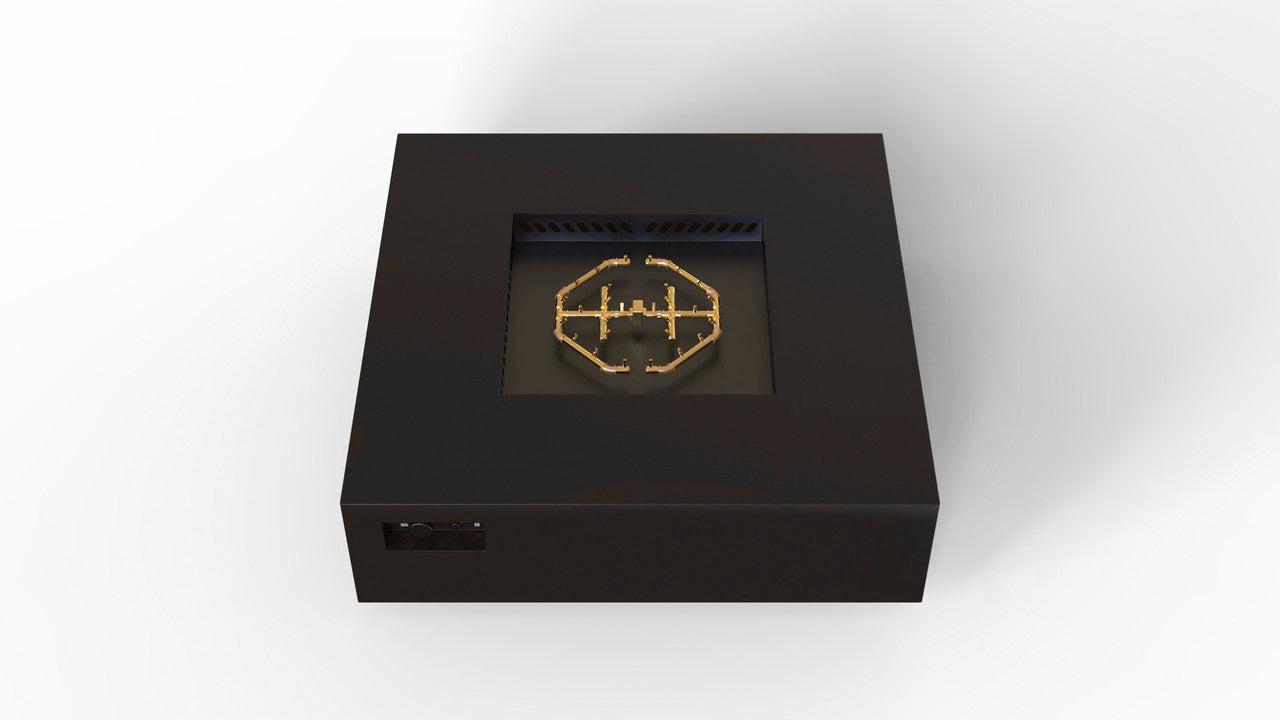 Warming Trends AON 56" Black Powder-Coated Steel Square Natural Gas Fire Table With Mercury Ignition and U240 CrossFire Brass Burner