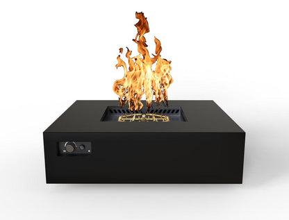 Warming Trends AON 56" Black Powder-Coated Steel Square Natural Gas Fire Table With Mercury Ignition and U240 CrossFire Brass Burner