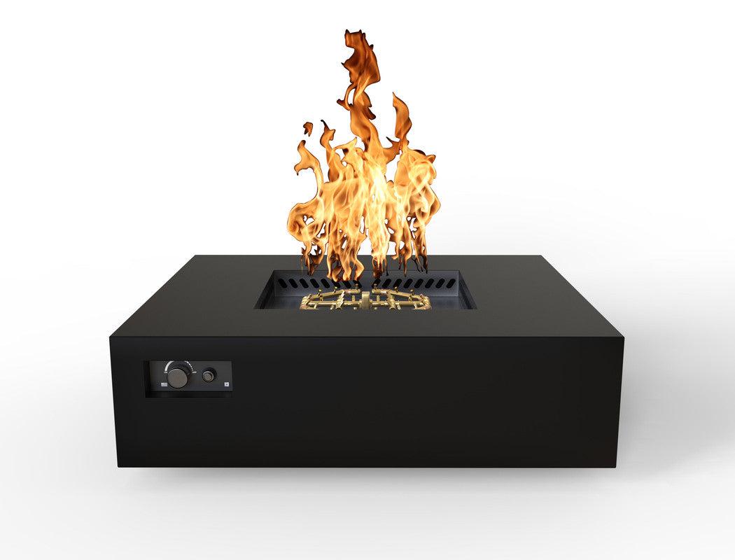 Warming Trends AON 56" Black Powder-Coated Steel Square Natural Gas Fire Table With Platinum Ignition and U240 CrossFire Brass Burner