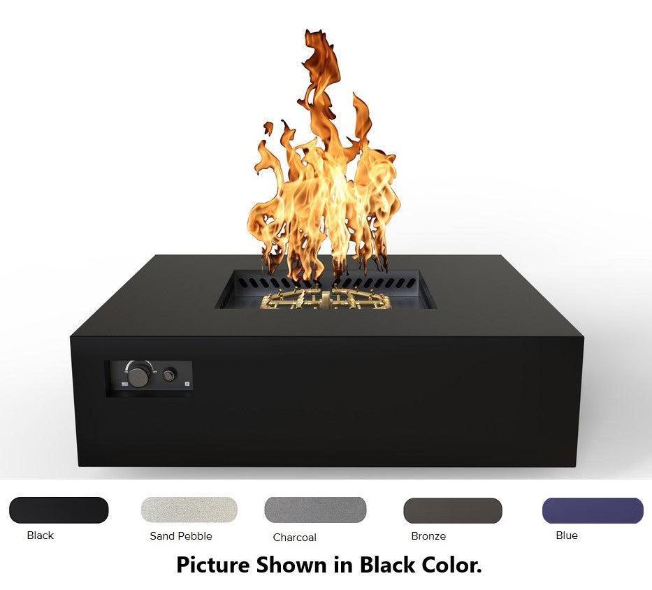 Warming Trends AON 56" Blue Powder-Coated Steel Square Liquid Propane Fire Table With Platinum Ignition and U240 CrossFire Brass Burner