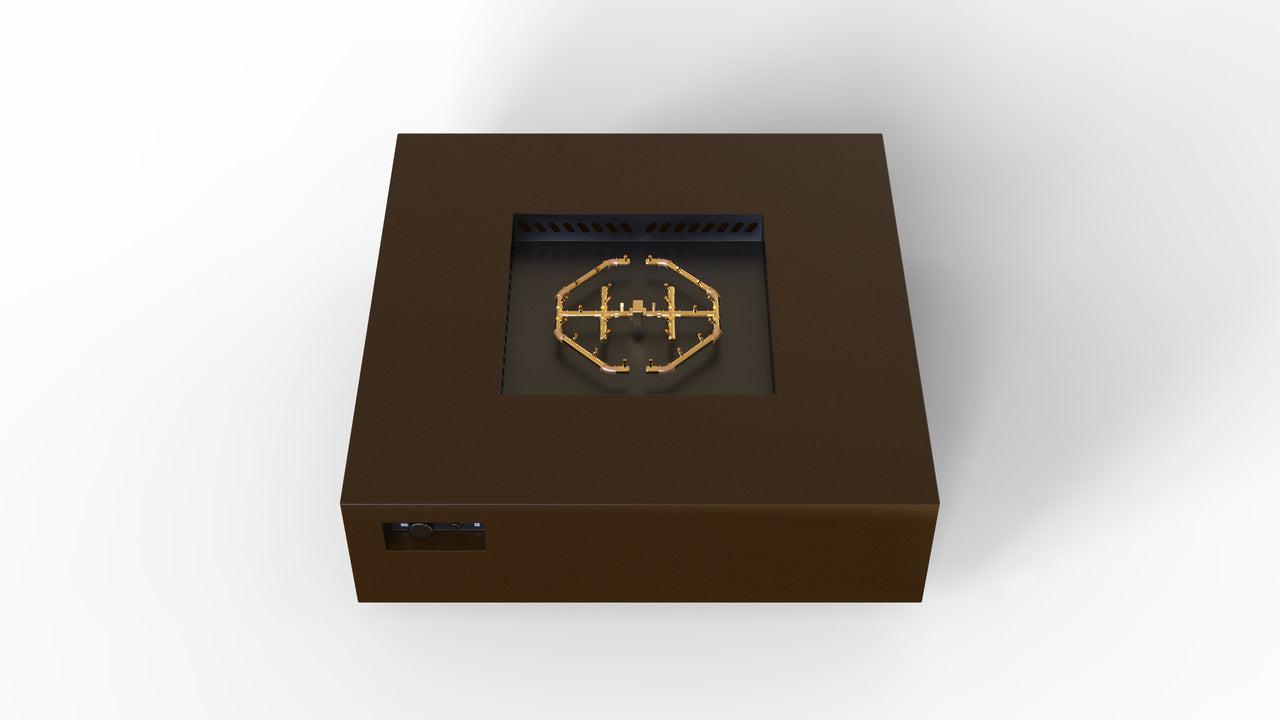 Warming Trends AON 56" Bronze Powder-Coated Steel Square Liquid Propane Fire Table With Mercury Ignition and U240 CrossFire Brass Burner