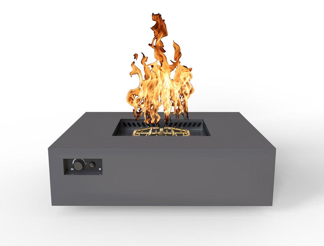 Warming Trends AON 56" Charcoal Powder-Coated Steel Square Liquid Propane Fire Table With Mercury Ignition and U240 CrossFire Brass Burner