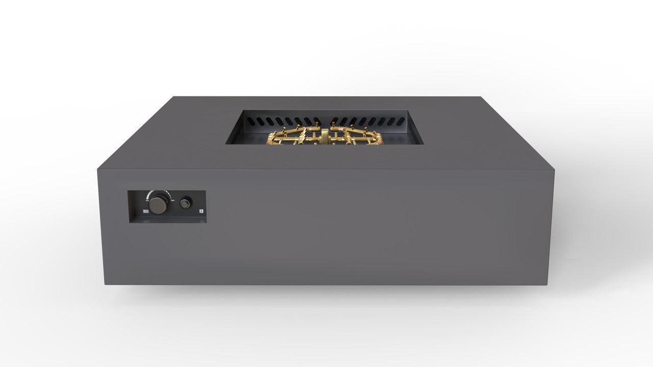 Warming Trends AON 56" Charcoal Powder-Coated Steel Square Liquid Propane Fire Table With Platinum Ignition and U240 CrossFire Brass Burner