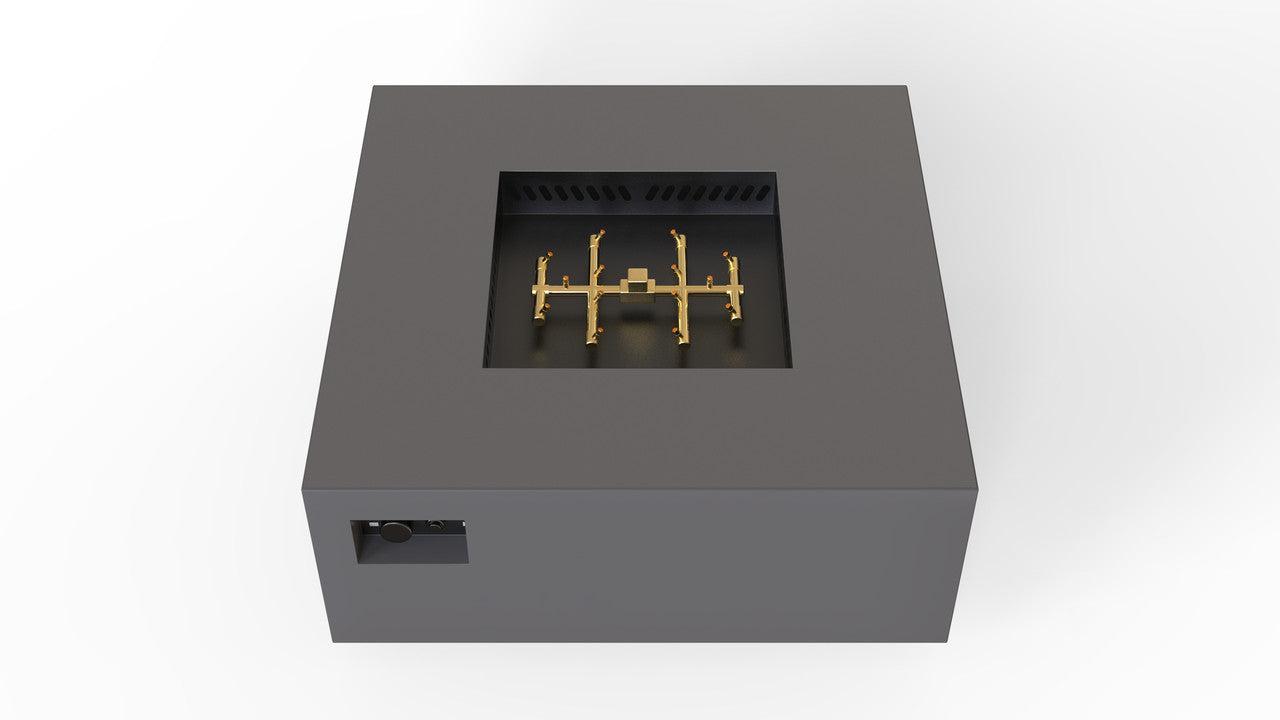 Warming Trends AON 56" Charcoal Powder-Coated Steel Square Natural Gas Fire Table With Platinum Ignition and U240 CrossFire Brass Burner