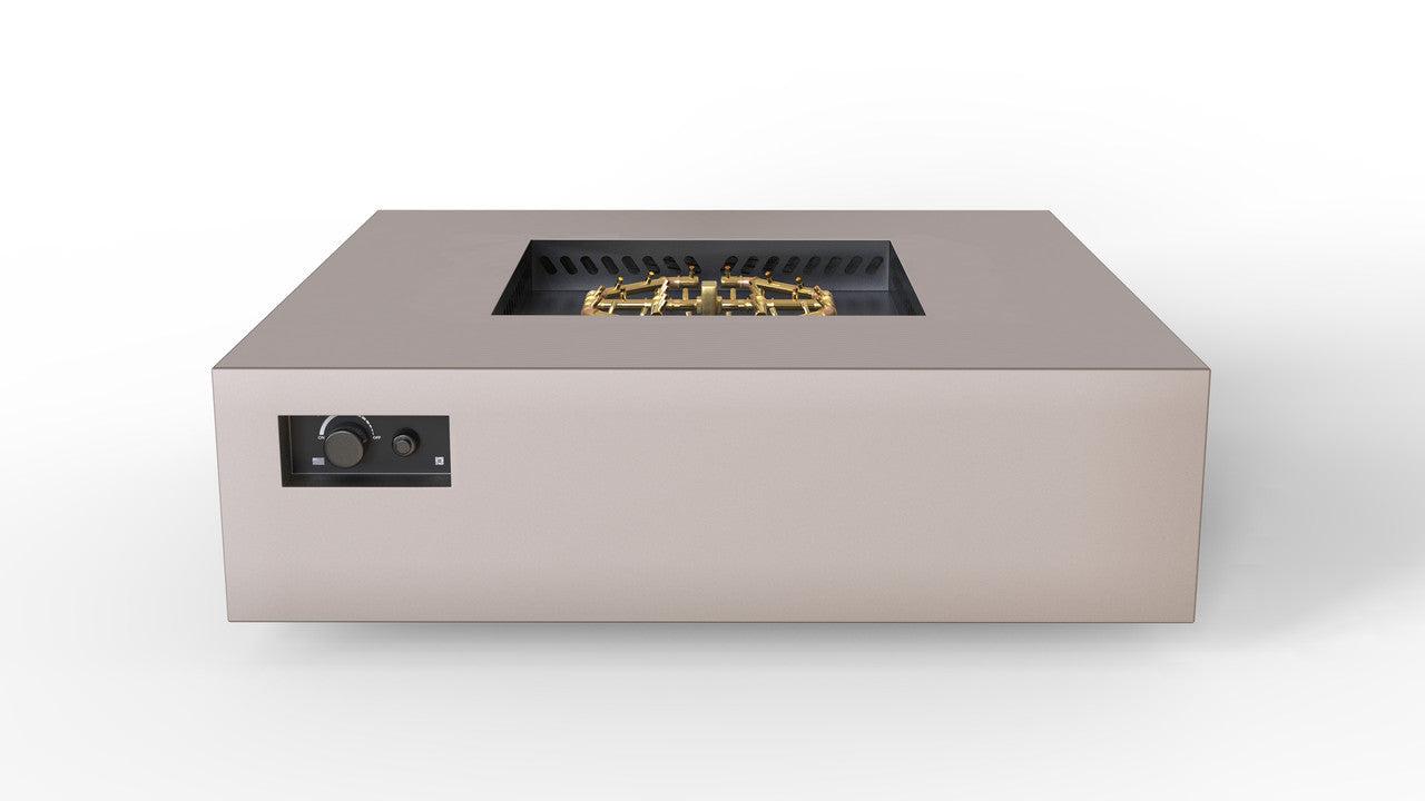 Warming Trends AON 56" Sand Pebble Powder-Coated Steel Square Natural Gas Fire Table With Platinum Ignition and U240 CrossFire Brass Burner