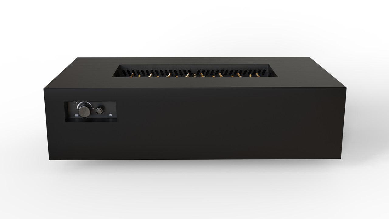 Warming Trends AON 60" Black Powder-Coated Steel Rectangular Liquid Propane Fire Table With Push Button Ignition and UT230 CrossFire Brass Burner
