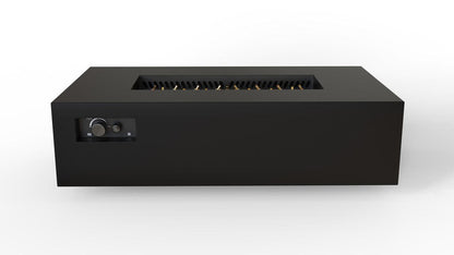 Warming Trends AON 60" Black Powder-Coated Steel Rectangular Natural Gas Fire Table With Mercury Ignition and UT230 CrossFire Brass Burner