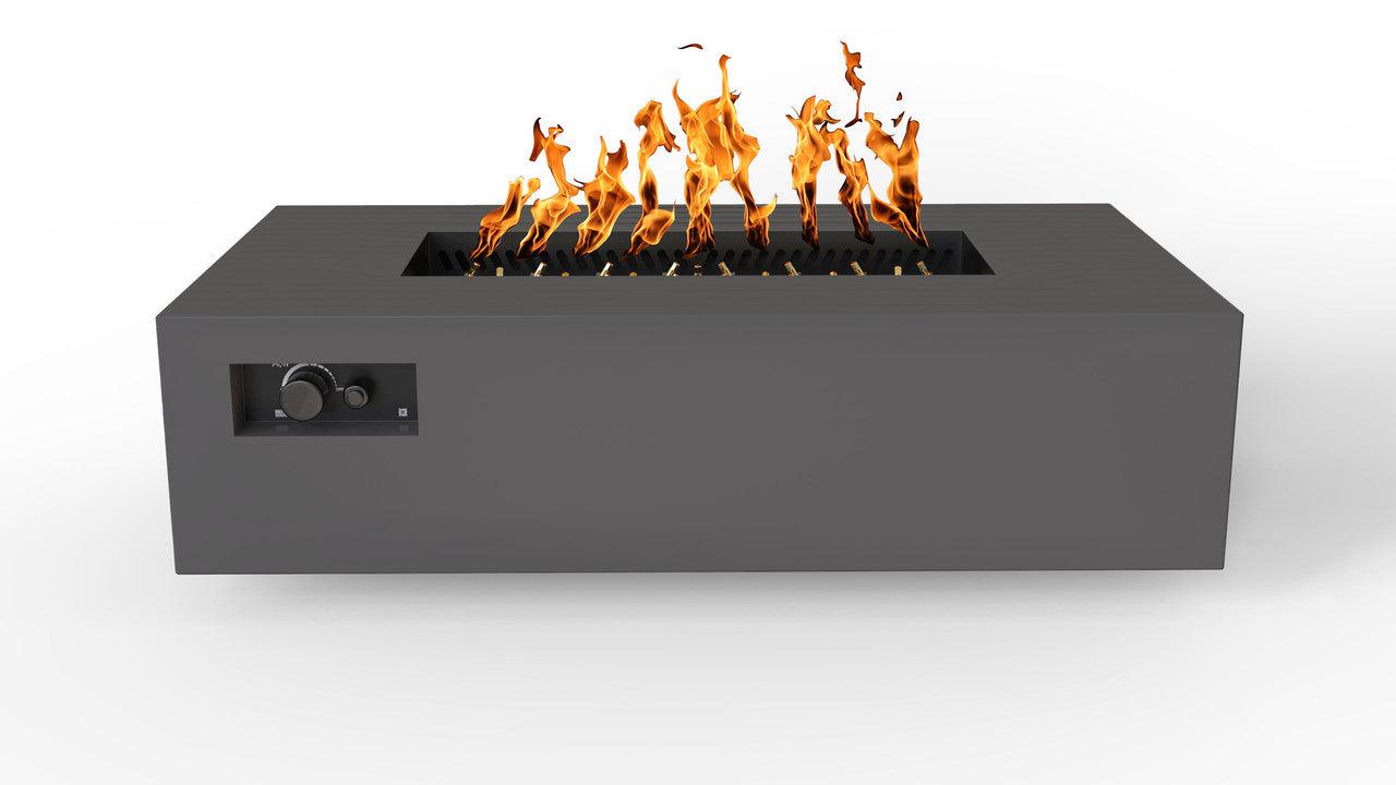 Warming Trends AON 60" Charcoal Powder-Coated Steel Rectangular Liquid Propane Fire Table With Platinum Ignition and UT230 CrossFire Brass Burner