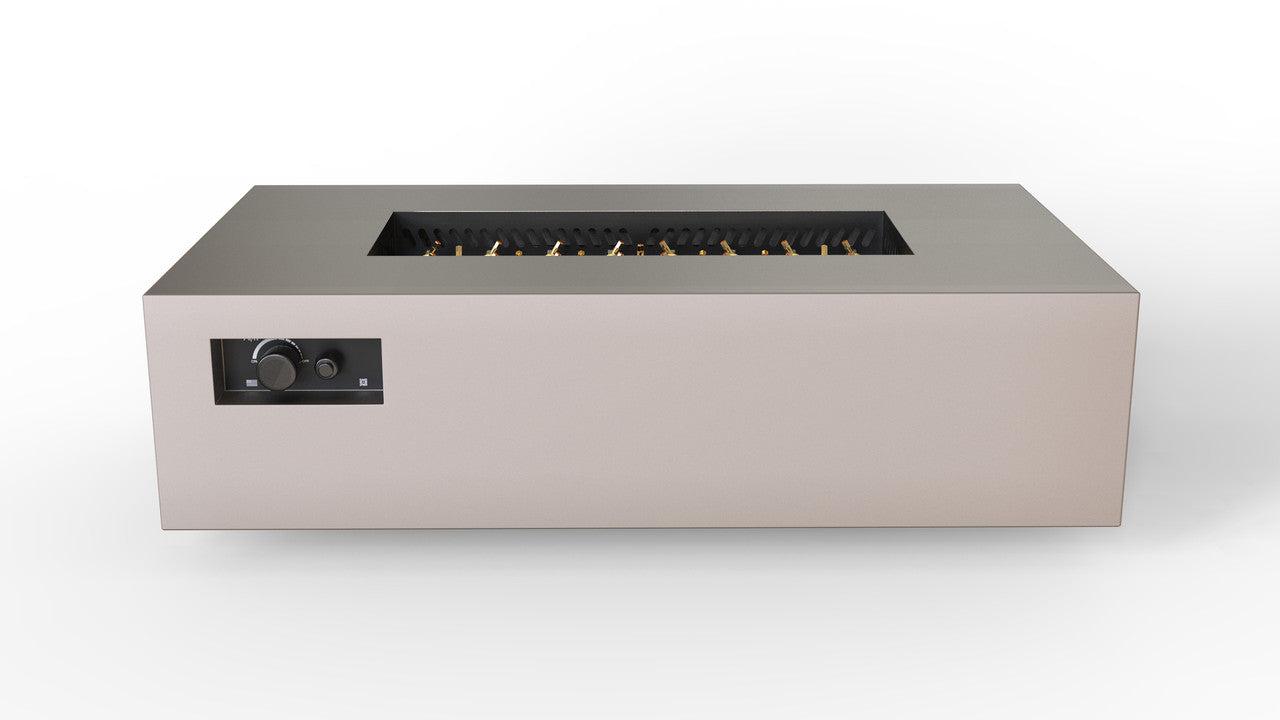 Warming Trends AON 60" Sand Pebble Powder-Coated Steel Rectangular Natural Gas Fire Table With Mercury Ignition and UT230 CrossFire Brass Burner