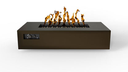 Warming Trends AON 72" Bronze Powder-Coated Steel Rectangular Liquid Propane Fire Table With Platinum Ignition and UT290 CrossFire Brass Burner