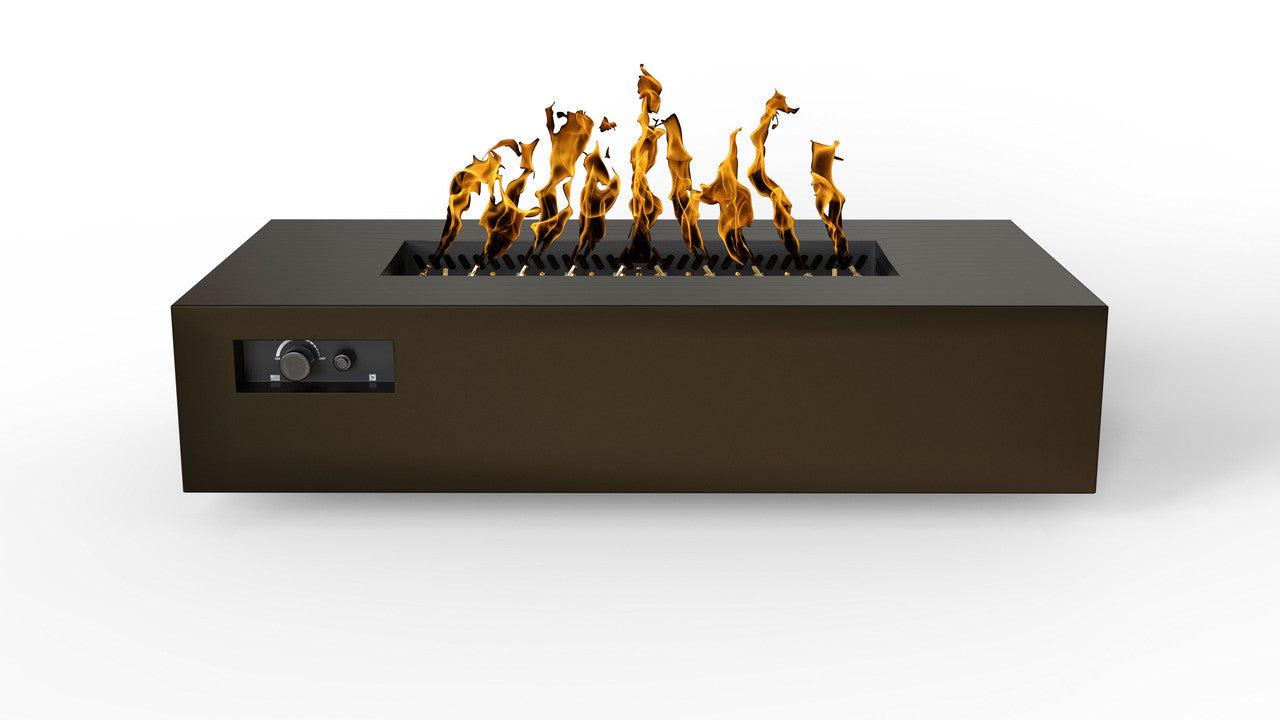 Warming Trends AON 72" Bronze Powder-Coated Steel Rectangular Natural Gas Fire Table With Push Button Ignition and UT290 CrossFire Brass Burner