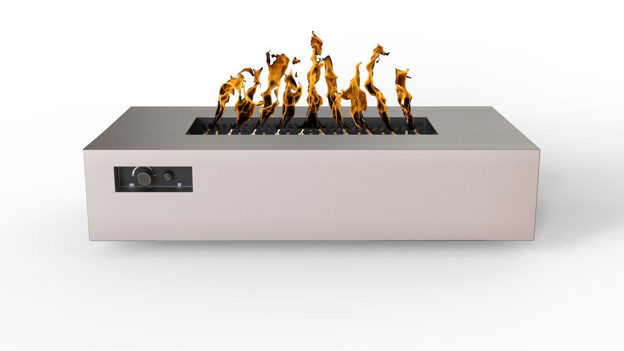 Warming Trends AON 72" Sand Pebble Powder-Coated Steel Rectangular Natural Gas Fire Table With Push Button Ignition and UT290 CrossFire Brass Burner