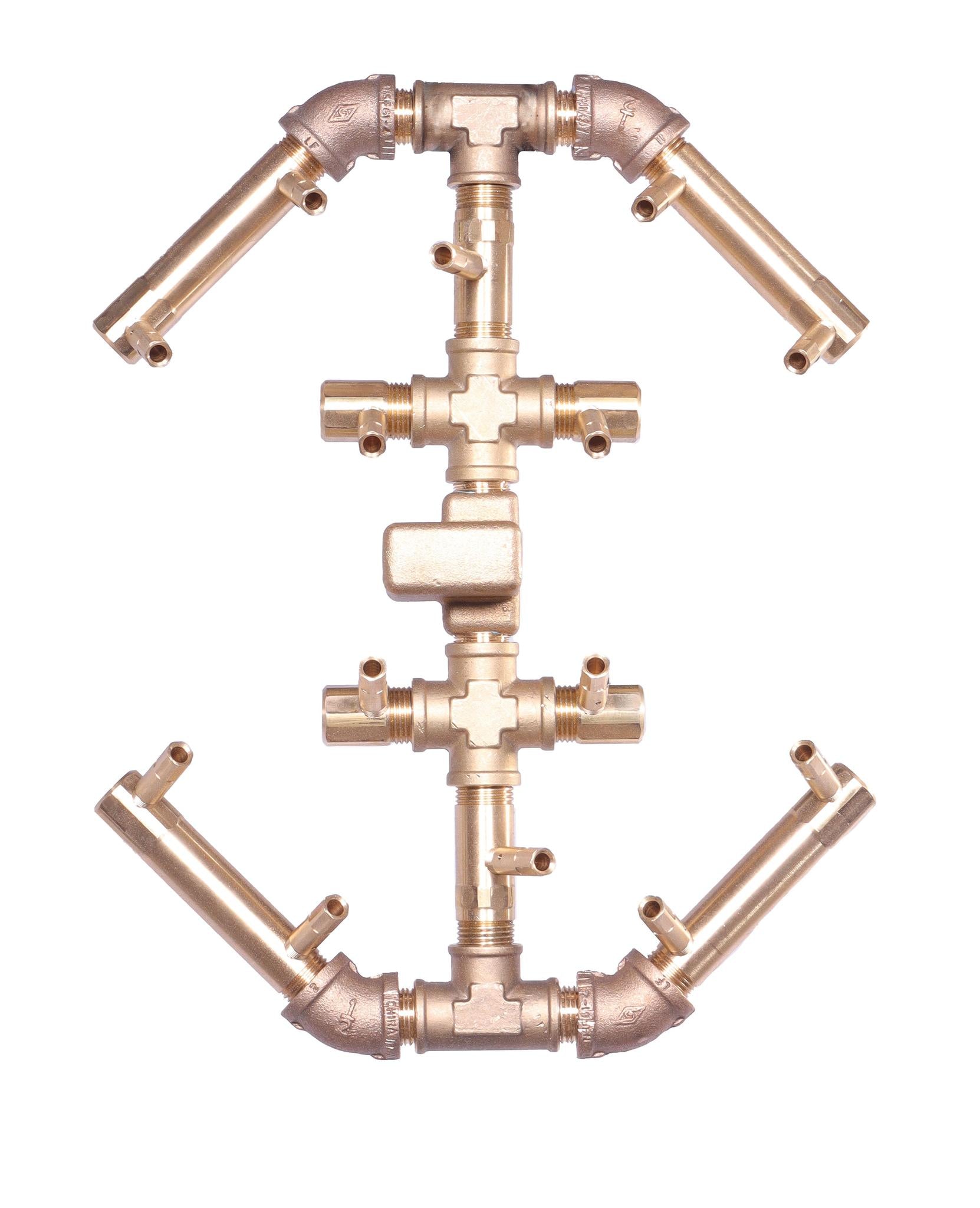 Warming Trends Octagonal CFBO140 140K BTU Liquid Propane Crossfire Brass Burner With Waterstop, 18" Square Plate & Single Flex Line Kit