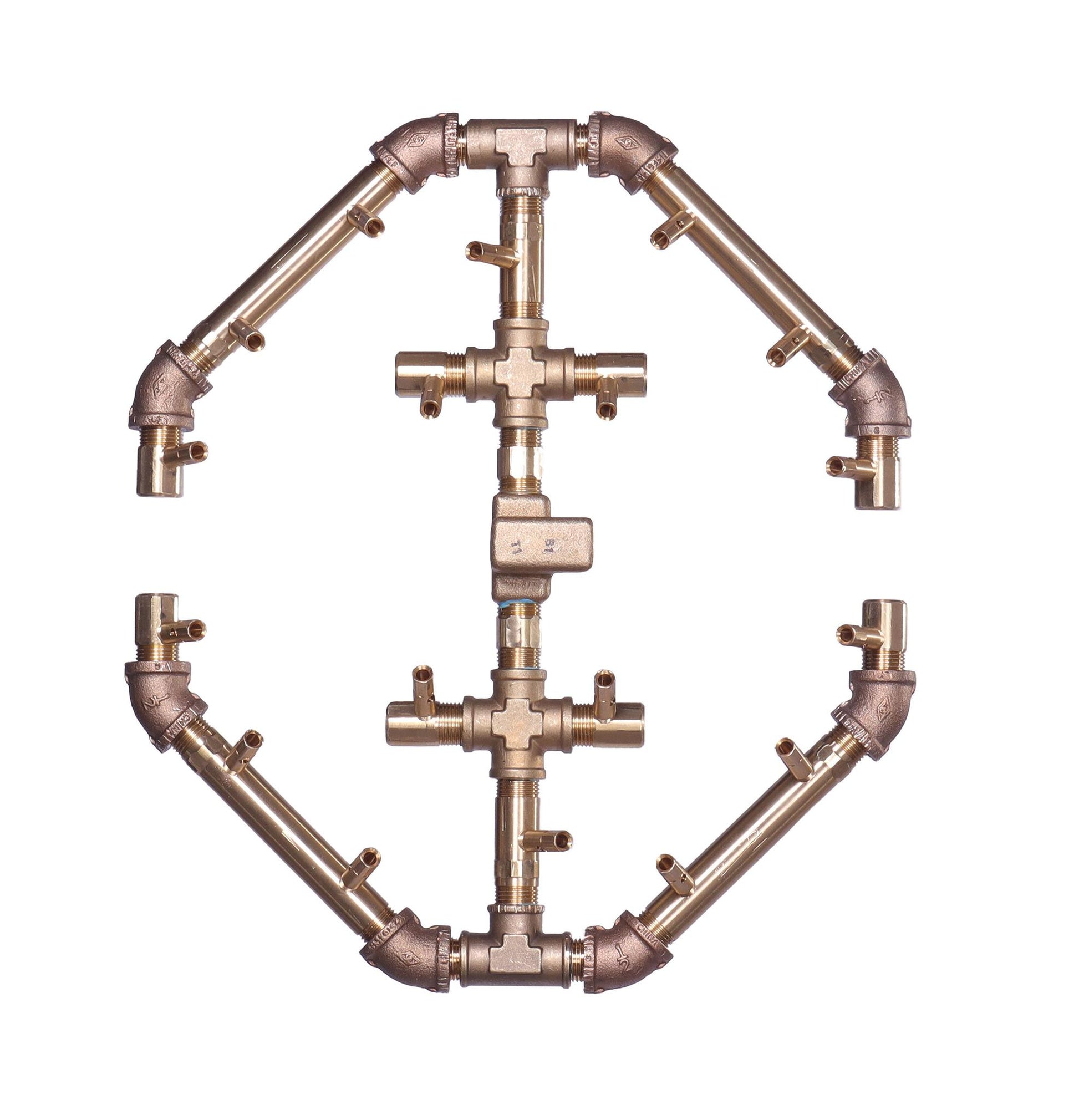 Warming Trends Octagonal CFBO180 180K BTU Liquid Propane Crossfire Brass Burner With Waterstop, 24" Square Plate & Single Flex Line Kit