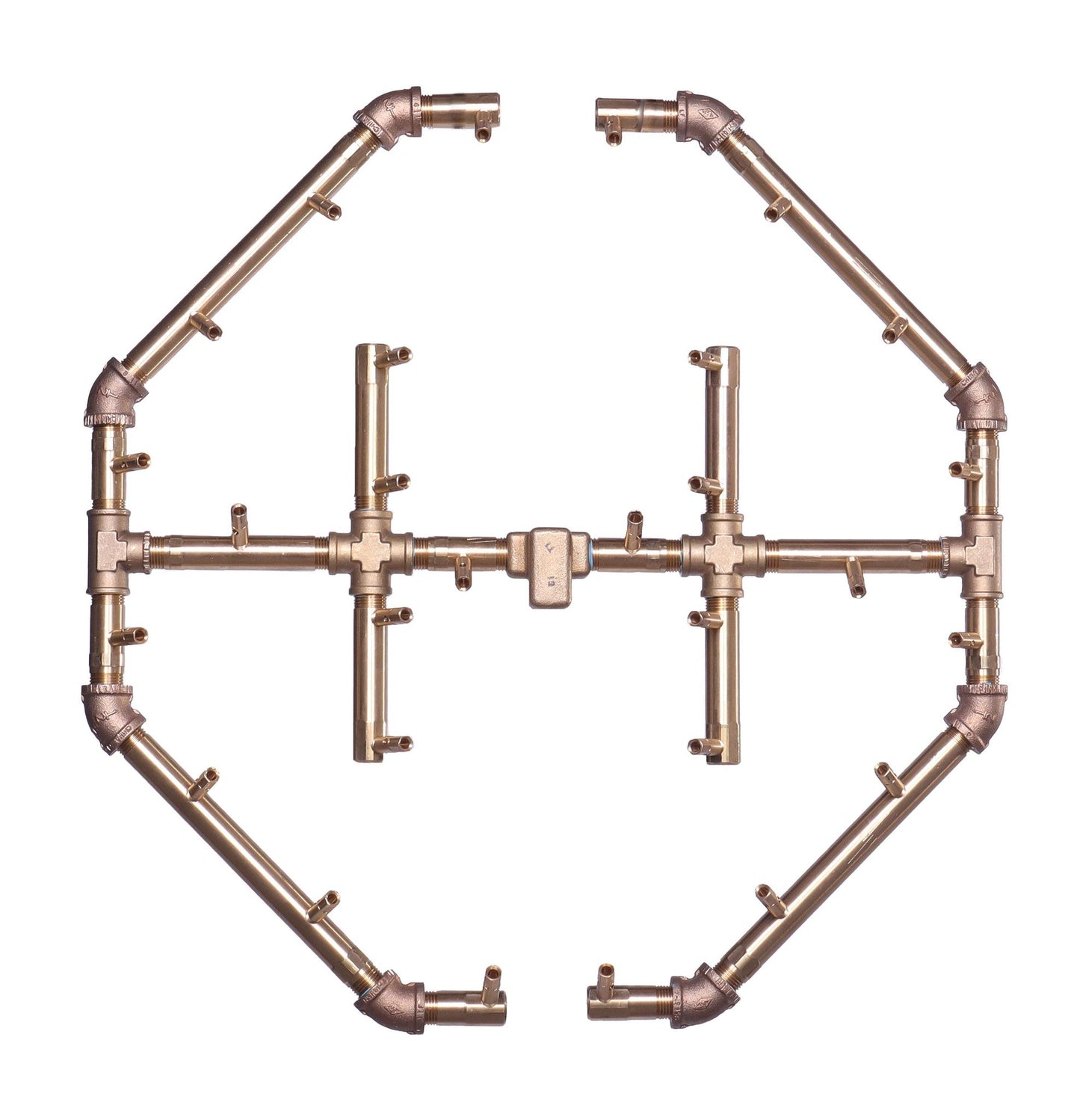Warming Trends Octagonal CFBO280 280K BTU Liquid Propane Crossfire Brass Burner With Waterstop, 30" Square Plate & Double Flex Line Kit