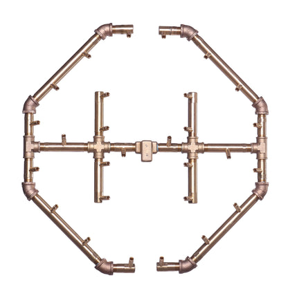 Warming Trends Octagonal CFBO280 280K BTU Liquid Propane Crossfire Brass Burner With Waterstop, 30" Square Plate & Double Flex Line Kit