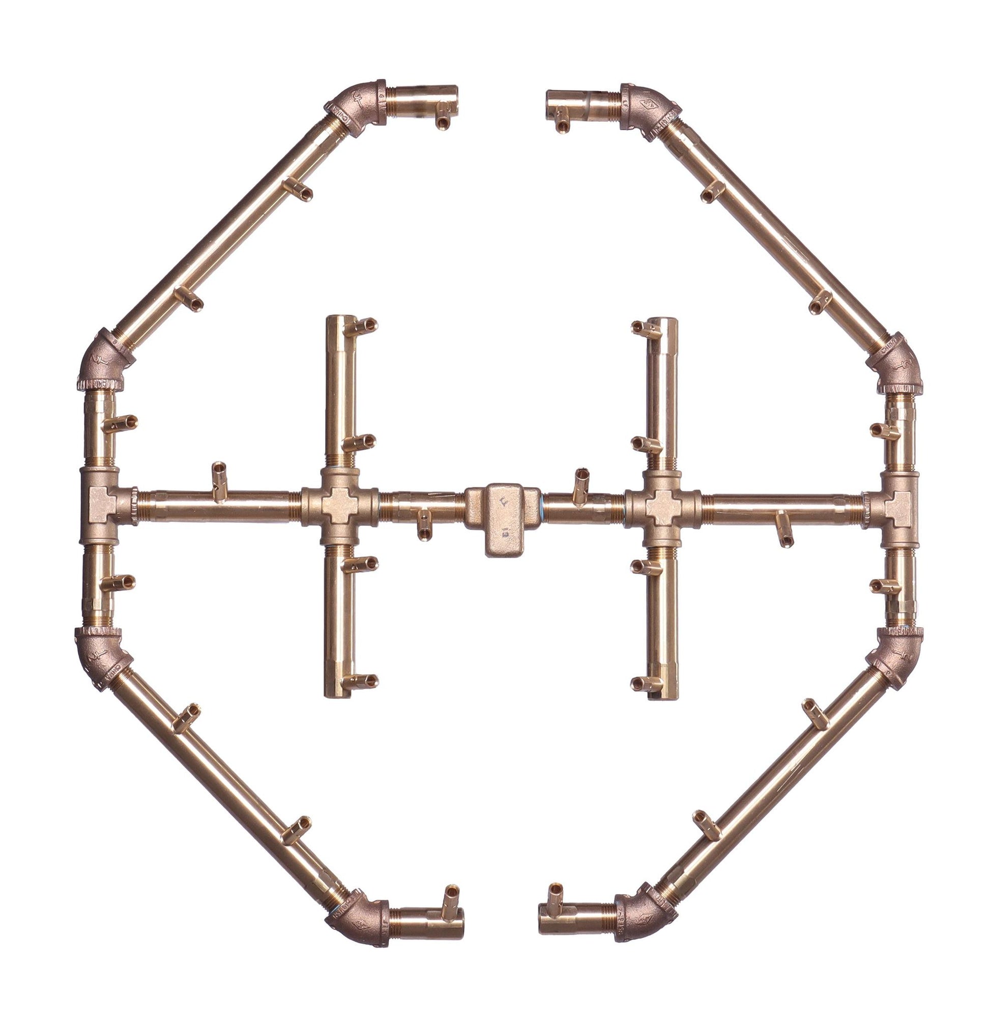 Warming Trends Octagonal CFBO280 280K BTU Liquid Propane Crossfire Brass Burner With Waterstop, 30" Square Plate & Double Flex Line Kit