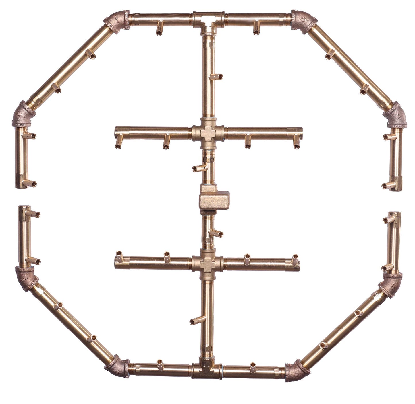 Warming Trends Octagonal CFBO320 320K BTU Natural Gas Crossfire Brass Burner With Waterstop, 36" Square Plate & Double Flex Line Kit