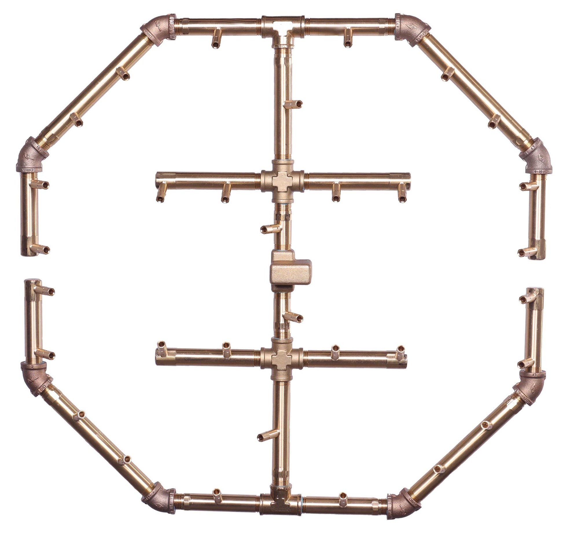 Warming Trends Octagonal CFBO320 320K BTU Natural Gas Crossfire Brass Burner With Waterstop, 36" Square Plate & Double Flex Line Kit