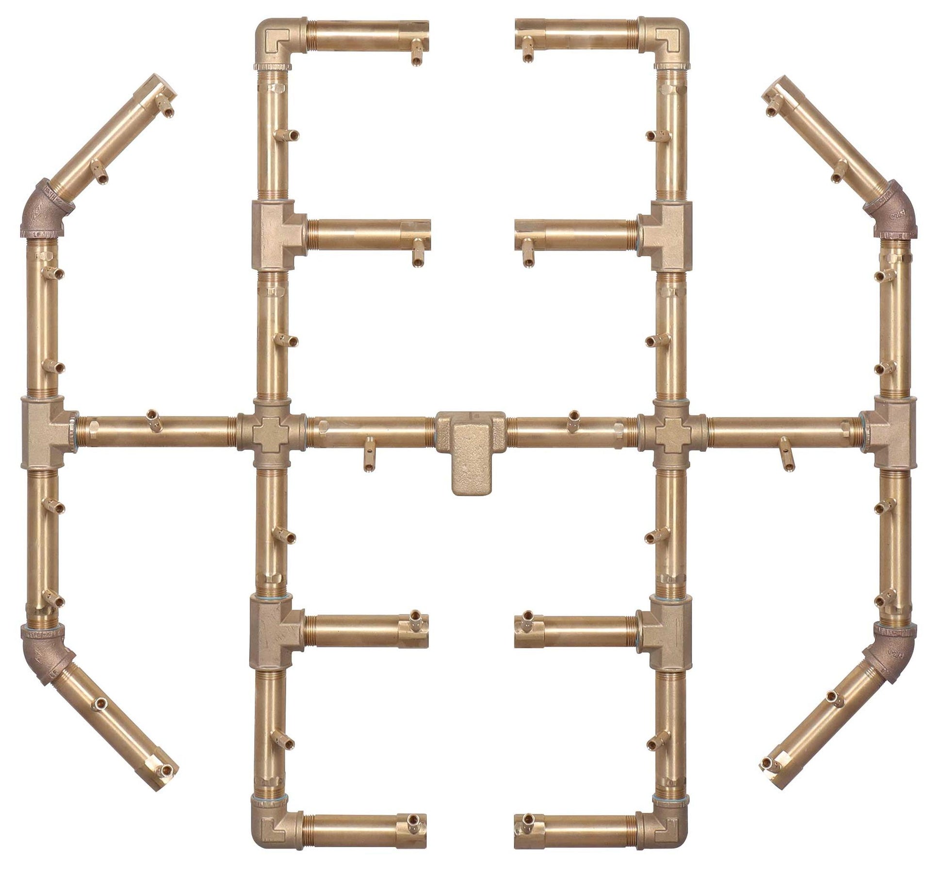 Warming Trends Octagonal CFBO360 360K BTU Natural Gas Crossfire Brass Burner With Waterstop, 42" Square Plate & Double Flex Line Kit