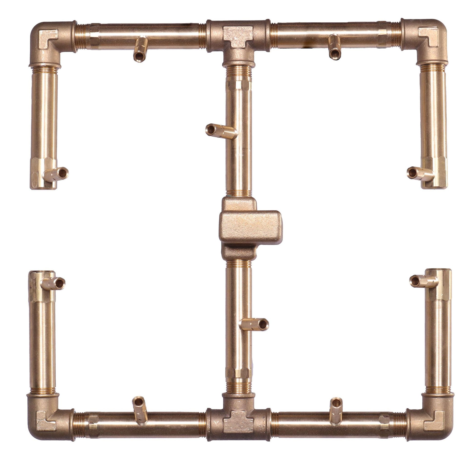 Warming Trends Original CFB120 120K BTU Natural Gas Crossfire Brass Burner With Waterstop, 24" Square Plate & Single Flex Line Kit