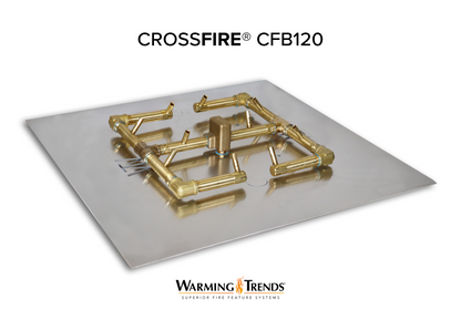 Warming Trends Original CFB120 120K BTU Liquid Propane Crossfire Brass Burner With Waterstop, 24" Square Plate & Single Flex Line Kit
