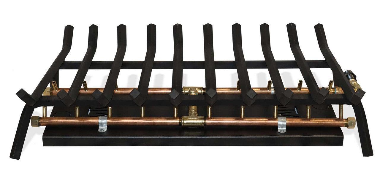 Warming Trends Outdoor Fireplace Insert Kit With UH200 H-Style Crossfire Brass Burner and Push Button Ignition for Openings 42" and Larger