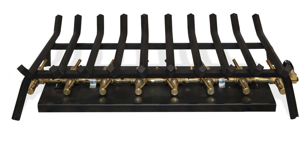 Warming Trends Outdoor Fireplace Insert Kit With UT230 Tree-Style Crossfire Brass Burner and Push Button Ignition for Openings 42" and Larger