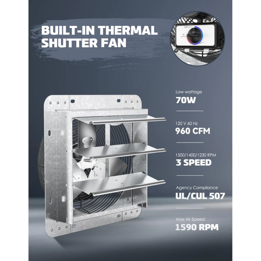 iLIVING 12" Shutter Exhaust Attic Garage Grow Fan