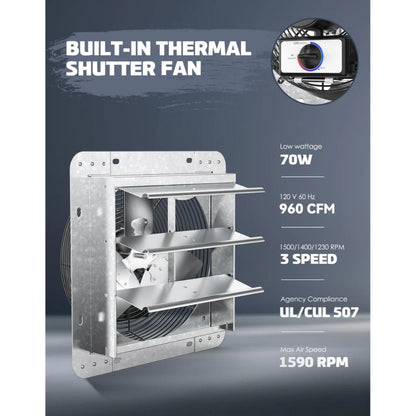 iLIVING 12" Shutter Exhaust Attic Garage Grow Fan