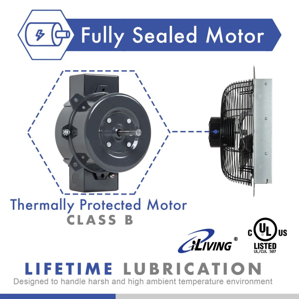 iLIVING 12" Shutter Exhaust Fan with Thermospeed(TM) controller