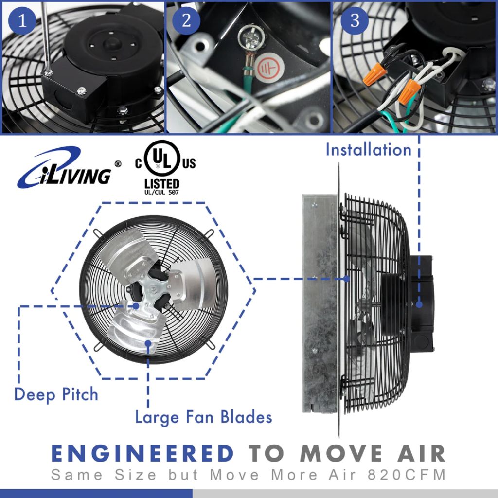 iLIVING 12" Shutter Exhaust Fan with Thermospeed(TM) controller