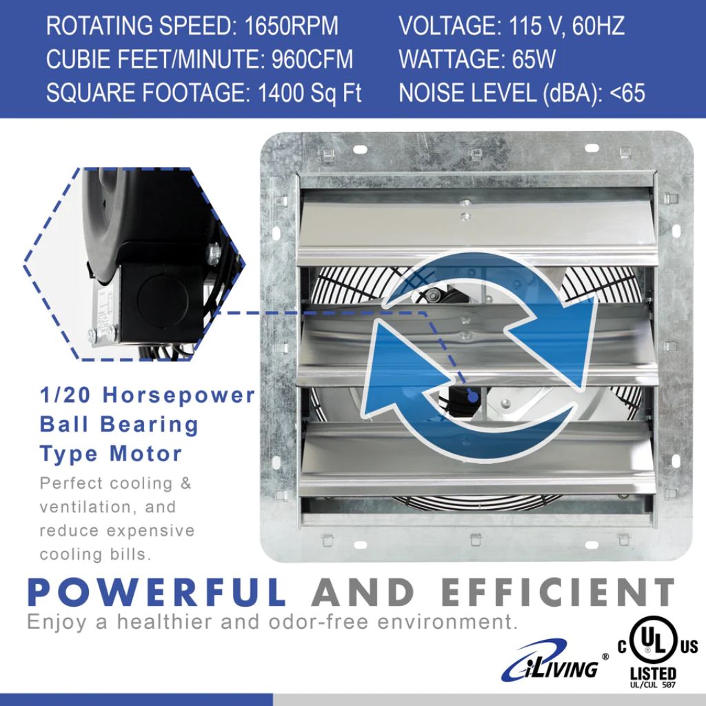 iLIVING 12" Shutter Exhaust Fan with Thermospeed(TM) controller