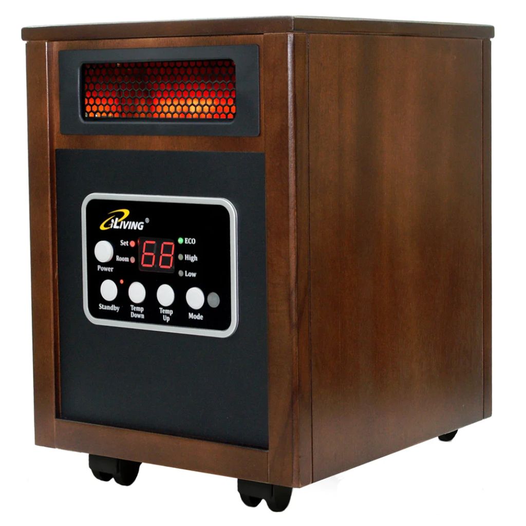 iLIVING 15" Portable Dual Heating System Infrared Space Heater with Dark Walnut Wooden Cabinet