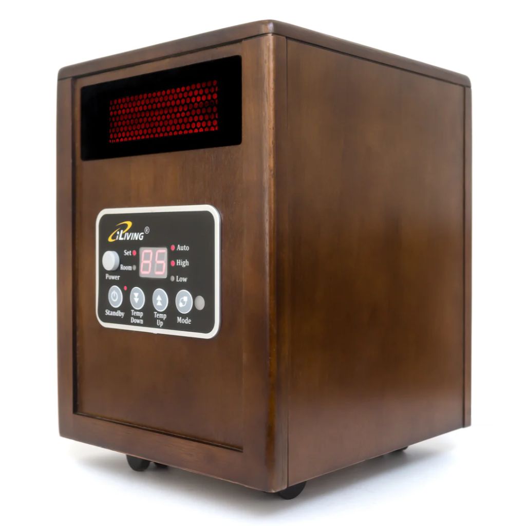 iLIVING 15" Portable Dual Heating System Infrared Space Heater with Walnut Wooden Cabinet