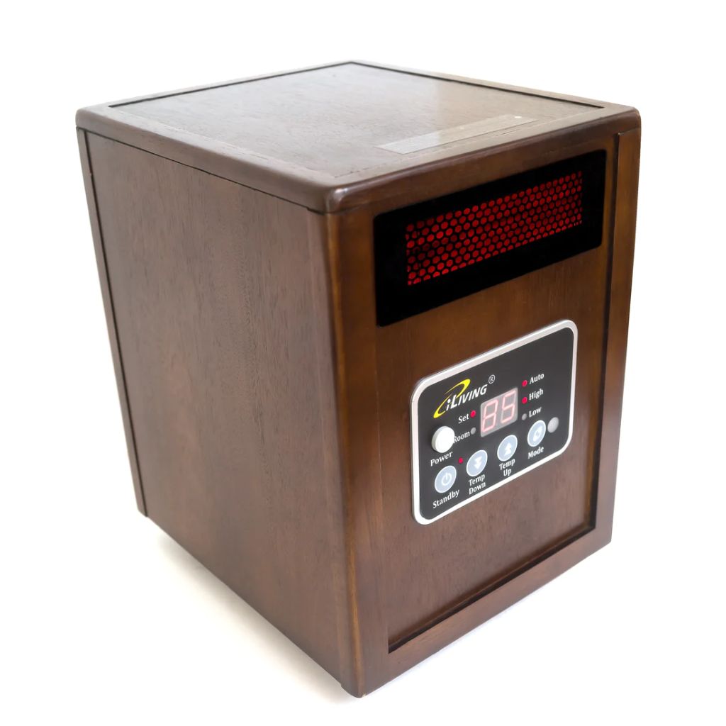 iLIVING 15" Portable Dual Heating System Infrared Space Heater with Walnut Wooden Cabinet