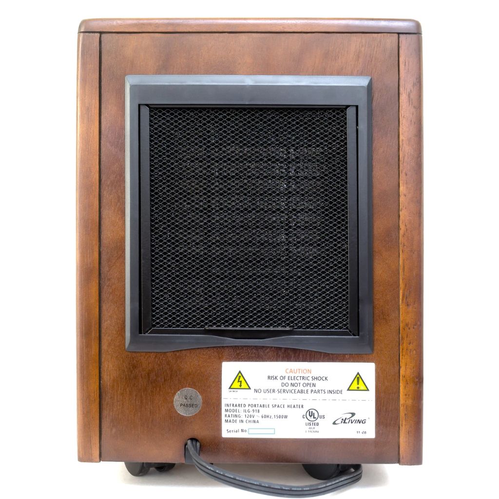 iLIVING 15" Portable Dual Heating System Infrared Space Heater with Walnut Wooden Cabinet
