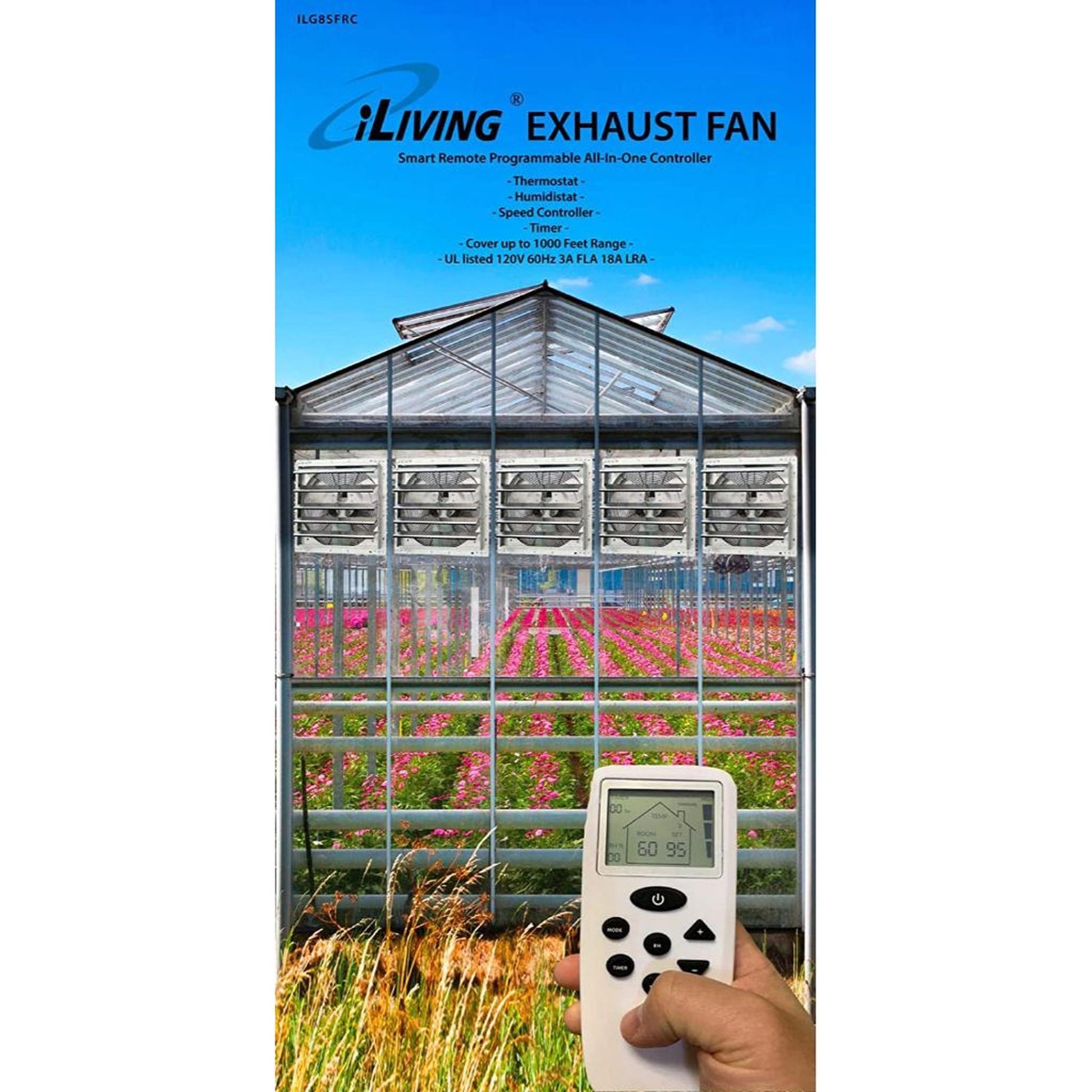 iLIVING 16" Wall-Mounted Smart Remote Shutter Exhaust Fan with Thermostat