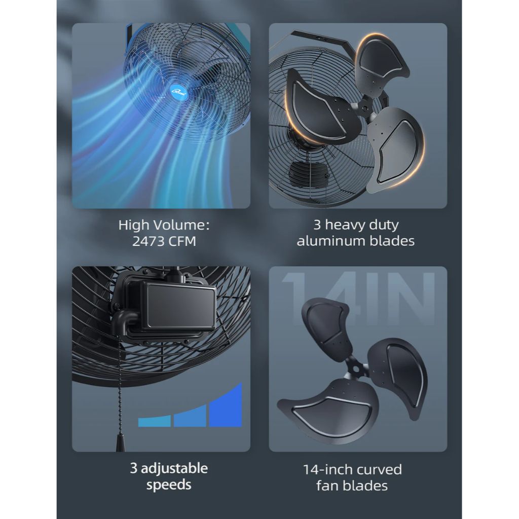 iLIVING 18" Black Wall Mount Outdoor Misting Fan