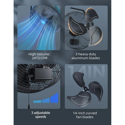 iLIVING 18" Black Wall Mount Outdoor Misting Fan