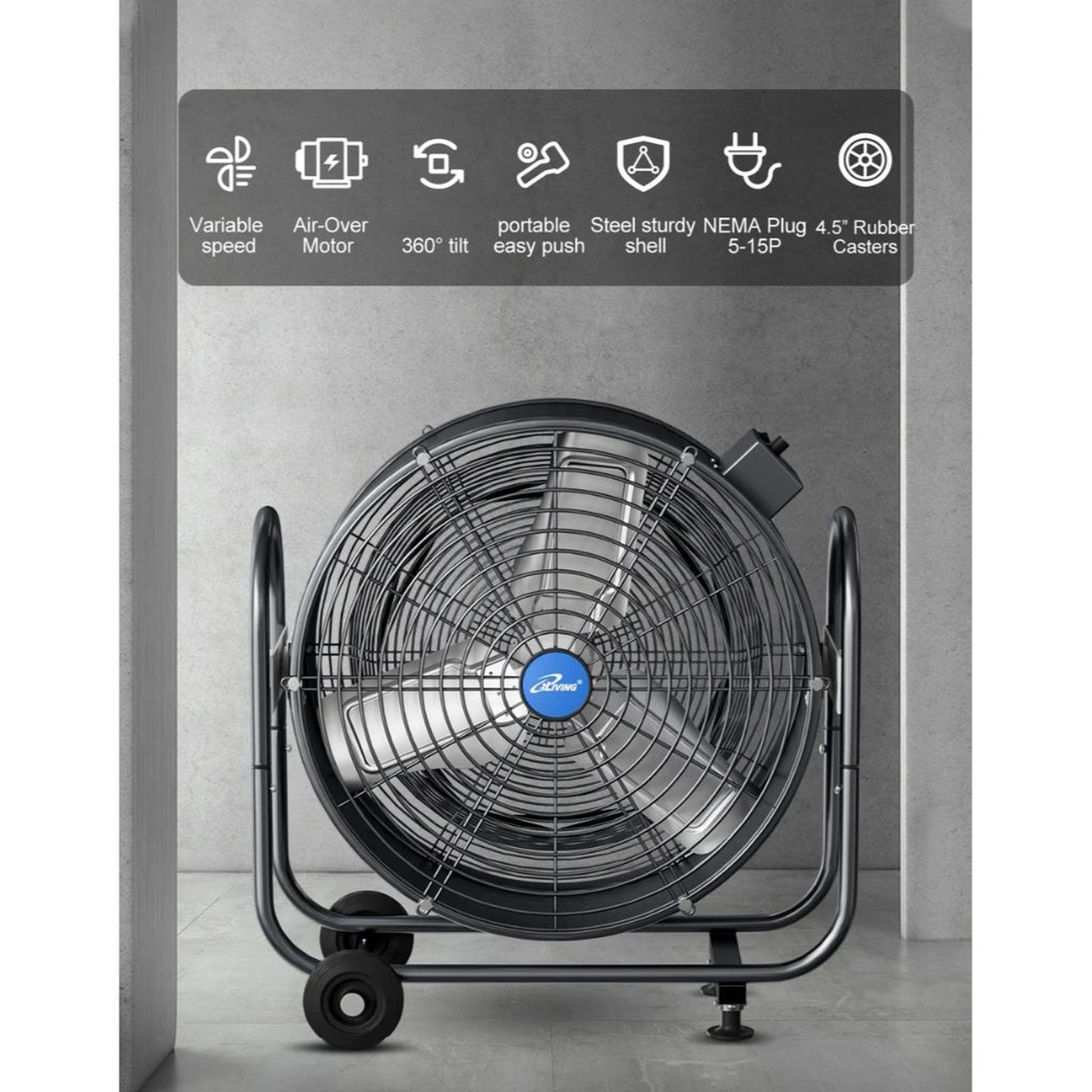 iLIVING 24" BLDC Air Circulator High Velocity Floor Fan