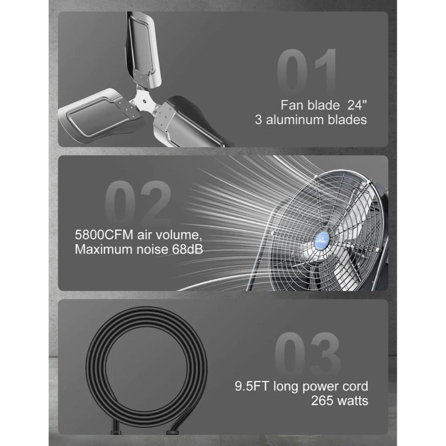 iLIVING 24" BLDC Air Circulator High Velocity Floor Fan