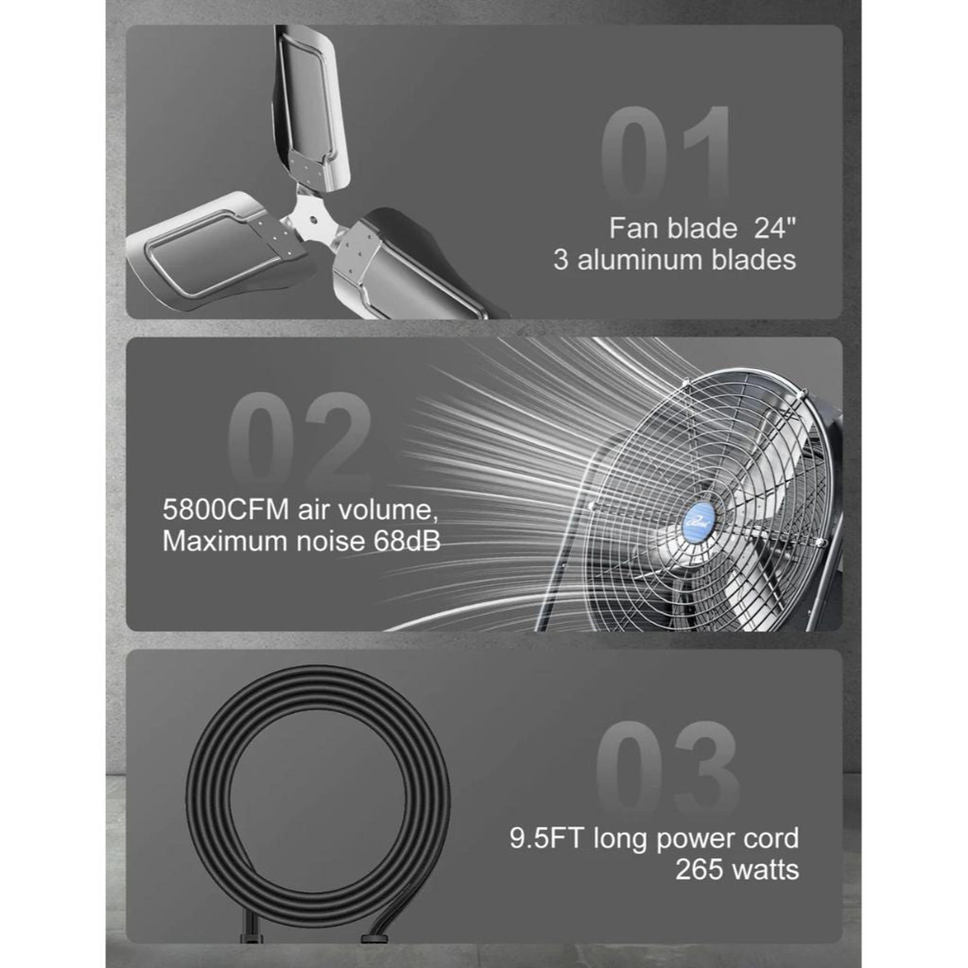 iLIVING 24" BLDC Air Circulator High Velocity Floor Fan