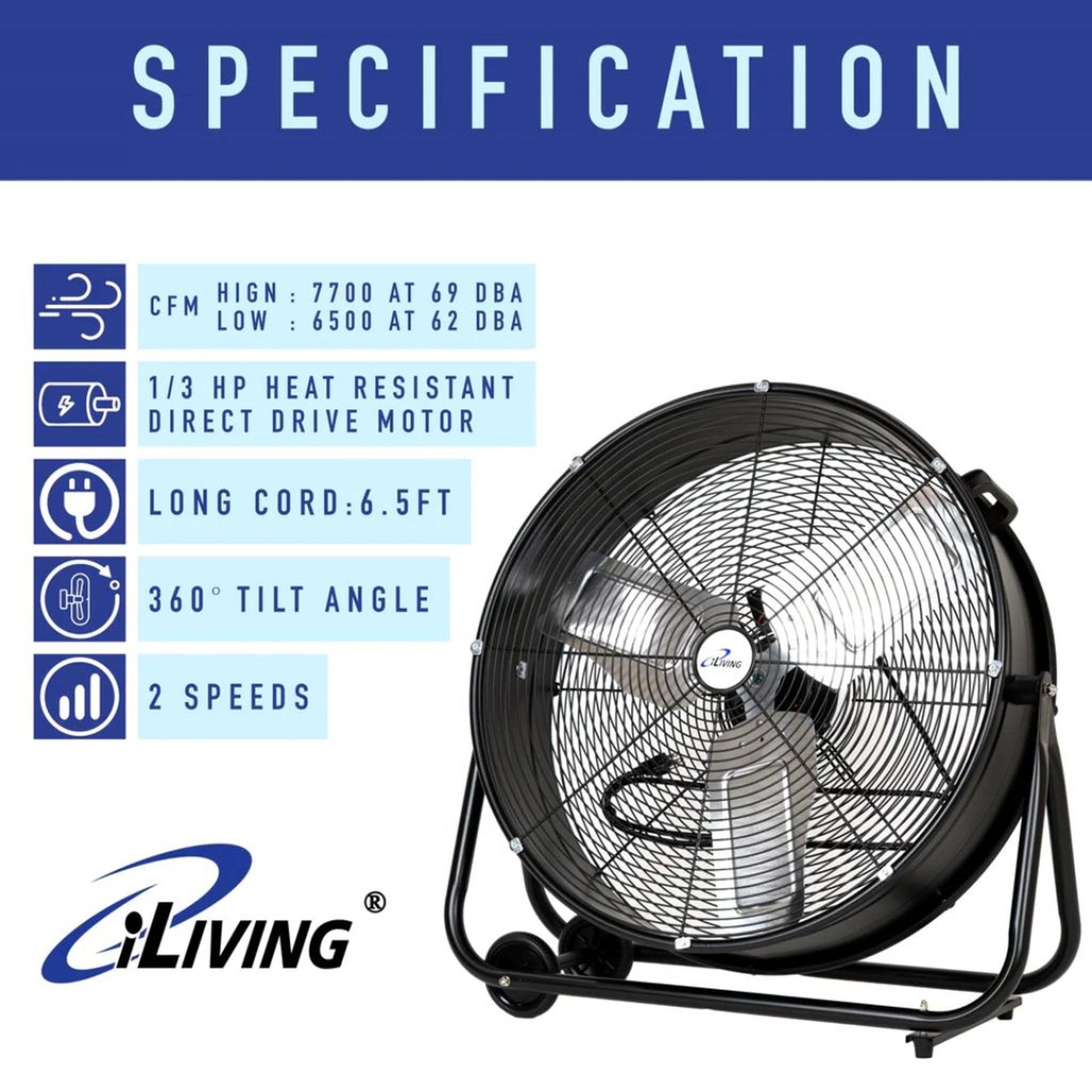 iLIVING 24" High Velocity Drum Fan