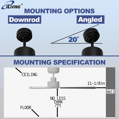 iLIVING Quiet BLDC 52" Black Indoor Ceiling Fan with Remote Control