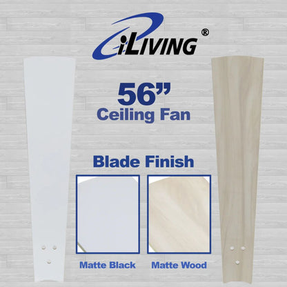 iLIVING Quiet BLDC 56" White Indoor Ceiling Fan with Remote Control