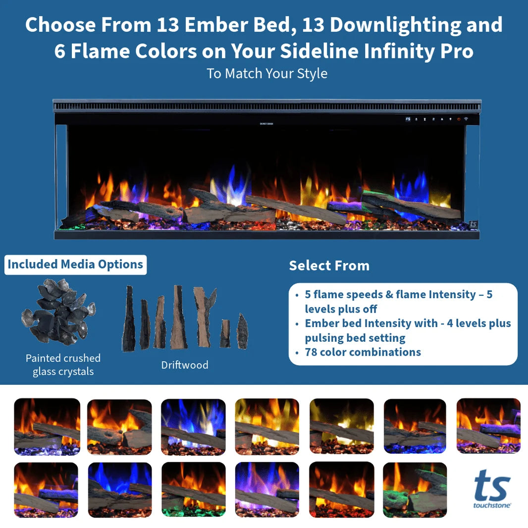 Touchstone Sideline Forte Infinity Pro 40" 3-Sided Recessed Smart Electric Fireplace