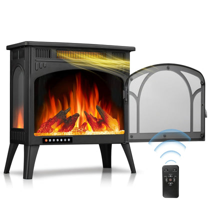 R.W.FLAME 24" Black 500W-1500W Electric Fireplace Heater With 3D-Realistic Flame Effect and Different Flame Colors