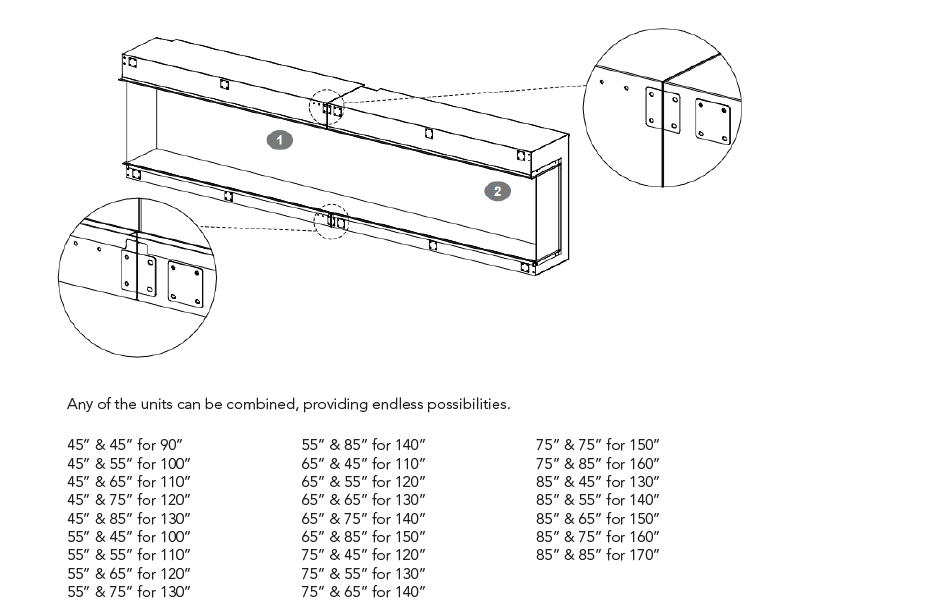 Amantii Tru View Bespoke 75" 3 Sided Indoor / Outdoor Electric Fireplace